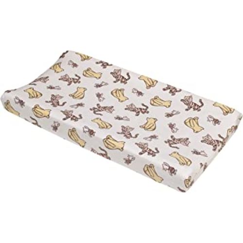 Disney Classic Pooh Hunny Fun with Piglet and Tigger White and Taupe Super Soft Changing Pad Cover