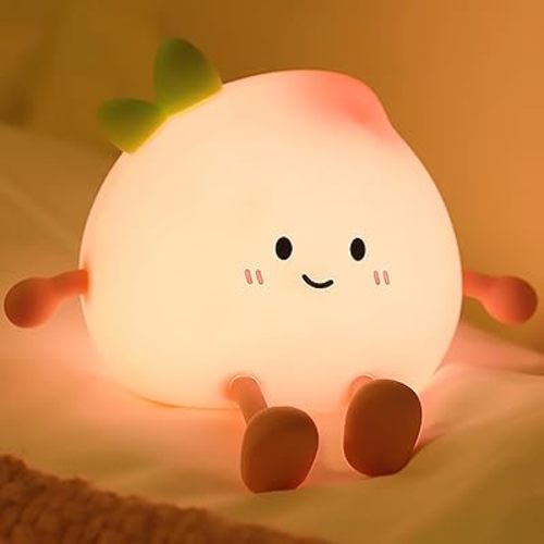AVEKI Cute Peach Soft Silicone Kids Night Light with 3-Level Dimmable, Rechargeable Touch Control, 30 Minutes Timer, Warm Light