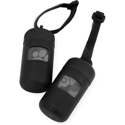 Best Pet Supplies Dog Poop Bag Holder Leash Attachment with 30 Bags, Reusable Dispenser for Travel, Walking, Park, and Outdoor Use, Durable with Clip-On - Black, Pack of 2
