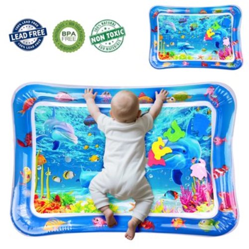 Tummy Time Mat,Qissep Baby Blue Water Play Mat,Inflatable Infant Baby Water Mats for 3 to 24 Months,Fun Activity Center for Stimulate The Sensory Development of Babies