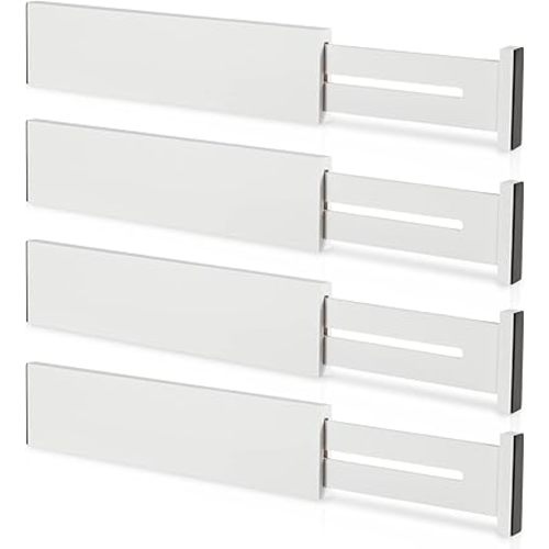 FJO 4 Pack Adjustable Bamboo Drawer Dividers - 11.8" - 17" Expandable Drawer Separators for Kitchen, Utensils, Clothes, Bedroom, Dresser, Bathroom (White)