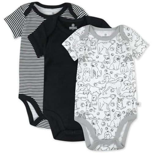 HonestBaby 3-pack Short Sleeve Bodysuits One-piece 100% Organic Cotton for Infant Baby Boys, Girls, Unisex