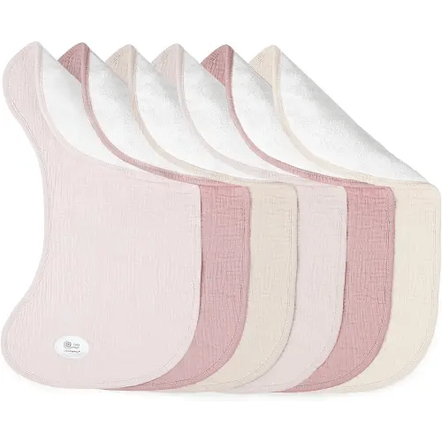 lulumoon Muslin Burp Cloths Sets - Large Cotton Burping Cloth Super Soft and Absorbent for Baby Boys and Girls 6pack (Pink)