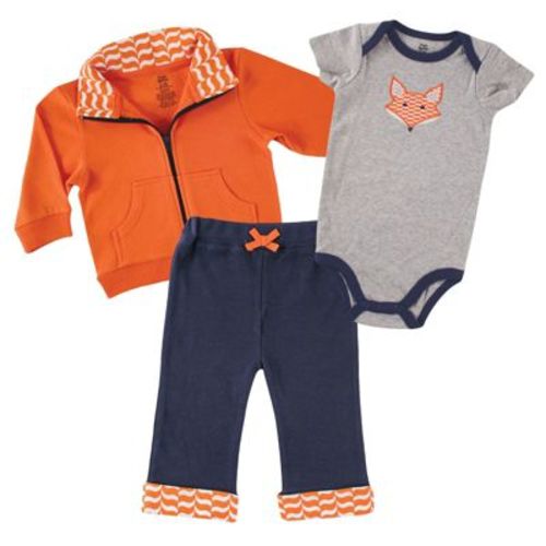 Yoga Sprout Baby and Toddler Boy Cotton Hoodie, Bodysuit or Tee Top, and Pant, Fox Baby, 0-3 Months