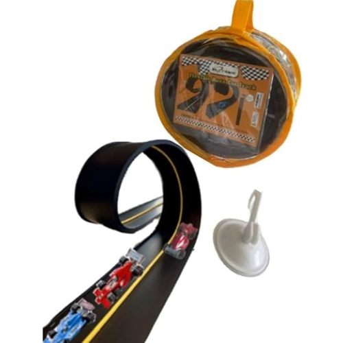 Flexible Race Car Track Set, with Pressure Suction Cup, 2 Small racecars, Zipup Storage Bag, Highly Flexible Two-Lane, Slot Car Race Tracks Set, DOUBLESIDED 5+ Meters Long, Montessori Toy