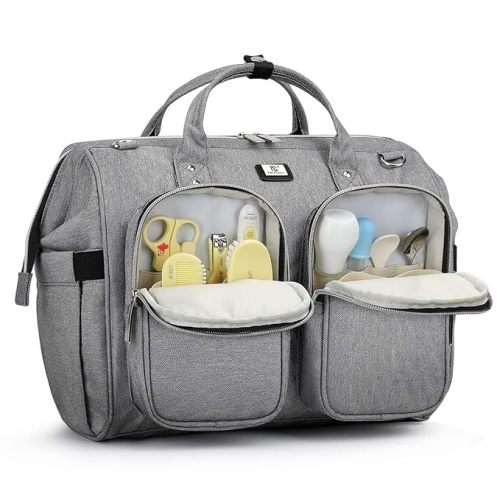 Pomelo Best Multifunctional Diaper Bag Totes with Changing Pad & Stroller Straps, Large Portable Newborn Baby Bags, Unisex and Stylish Travel Diaper Backpacks for Mom and Dad, Grey