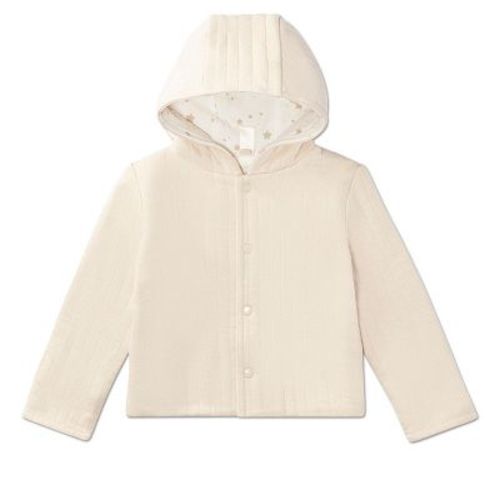 Minimoi Baby Unisex Hooded Reversible Cotton Rich Star-print / Quilted Jacket Oatmeal-winter White 3 Months