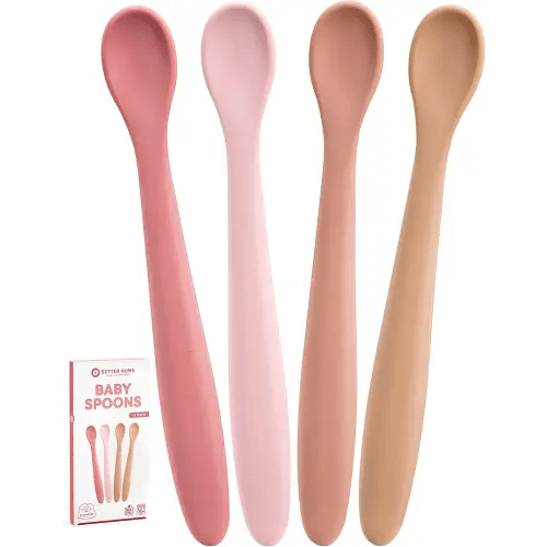 Best Soft Silicone Baby Spoons Dishwasher-Safe Silicone Bendable Baby Feeding Spoon Infant First Stage Silicone Training Spoon, Assorted Colors (Multicolored Matte) (Soft Colors)