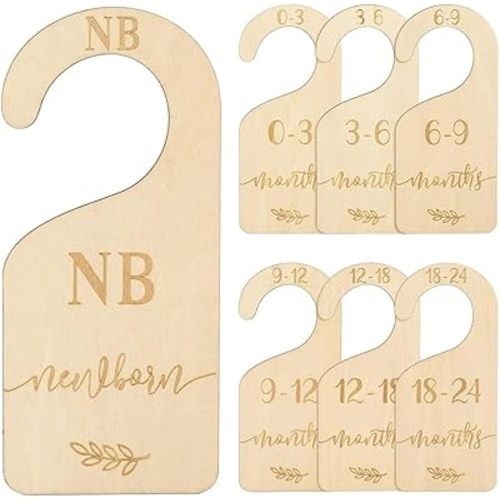 Bloepum Closet Divider Set in Wooden Baby for Sizes Newborn Through 24 Months with Blue Velvet Storage Bag
