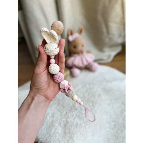 Crochet bunny pacifier clip