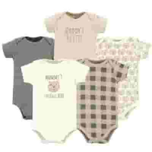 Hudson Baby Short Sleeve Bodysuits, 5-Pack, Newborn- 24 Months