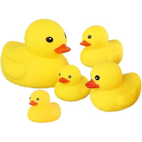 Bath Duck Toys 5 Pcs Rubber Duck Family Squeak Ducks Baby Shower Toy for Toddlers Boys Girls (Yellow Duck Family)