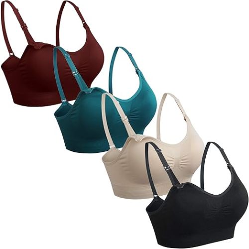 GXXGE 4Pack Nursing Bra for Breastfeeding Maternity Bras Push Up Silk Seamless Pregnancy Bralette Underwear