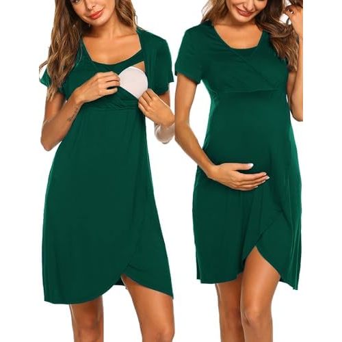 Ekouaer Nursing Nightgown 3 In 1 Maternity Nightgown Short Sleeve Nursing Gown Breasfeeding Sleepwear Delivery Dress