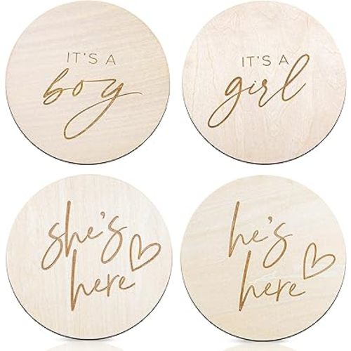 2pcs Its a Boy He's Here Wooden Sign & Its a Girl She' Here - Gender Reveal Wooden Sign, Wooden Boy or Girl Announcement, Birth Announcement Sign for Hospital, He or She Photography Prop, Boho Gender Reveal Decorations