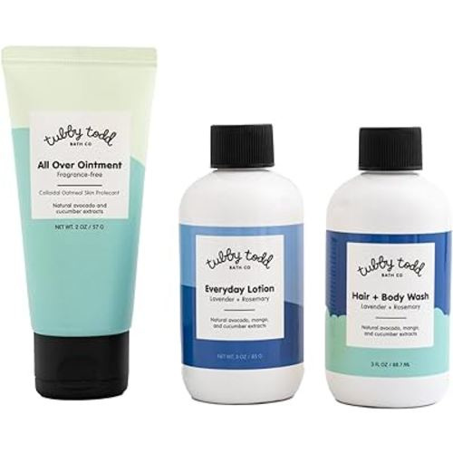 TUBBY TODD 3-Step Baby Bath & Skincare Routine - The Regulars Bundle - Baby Shampoo and Body Wash, Everyday Lotion & All Over Ointment - Trial/Travel Size Lavender Rosemary
