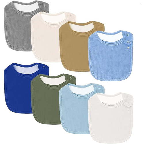 VOMARHUG 8 Pack Adjustable, Absorbent, Washable Muslin Baby Bibs for Toddlers & Infants