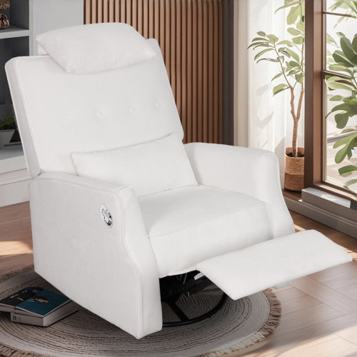 Winston Porter Swivel Rocker Recliner Chair, Glider Recliner Nursery Chair, Chenille Fabric Recliner Chair With Headrest And Pillow For Living Room Bedroom & Reviews | Wayfair
