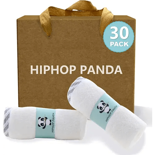 HIPHOP PANDA Baby Washcloths, Rayon Made from Bamboo, 30 Pack (Gray Stripe) - 2 Layer Ultra Soft Absorbent Towel - Reusable Baby Wipes for Delicate Skin - Baby Registry as Shower