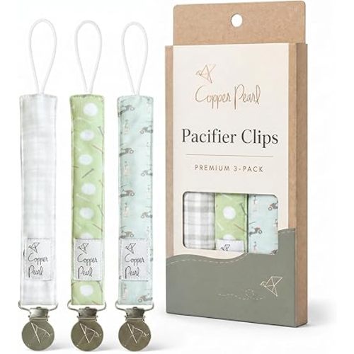 Copper Pearl 3-Pack Pacifier Holders: Premium Knit Binky Clips for Baby - Bogey