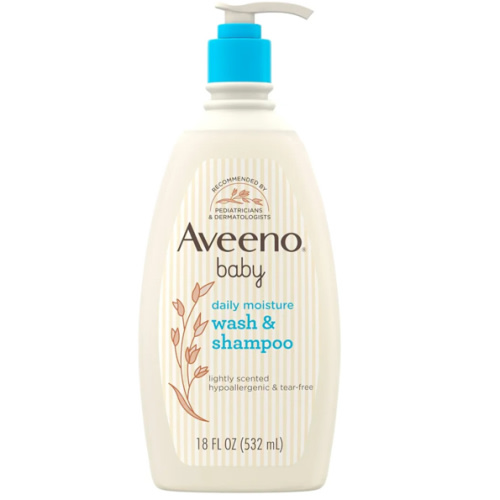 Aveeno Baby Daily Moisture Gentle Body Wash & Shampoo with Oat Extract, 2-in-1 Baby Bath Wash & Hair Shampoo, Tear- & Paraben-Free for Hair & Sensitive Skin, Lightly Scented, 18 fl. oz