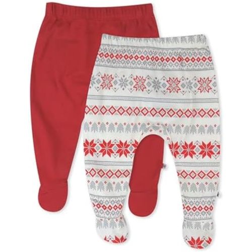 2-Pack Footed Pants Roomy Fit Pull on Bottoms 100% Organic Cotton for Infant Baby Boys, Girls, Unisex