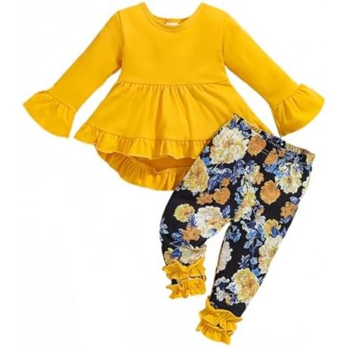 Baby Girl Clothes Infant Toddler Girl Outfit Long Sleeve Shirts Top Rufffle Pants Little Girls Clothes