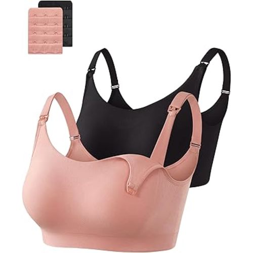 OUGES Women's Cotton 2 Pack Maternity Nursing Bras Breastfeeding Seamless Wireless Sleep Bralette with Extra Extenders