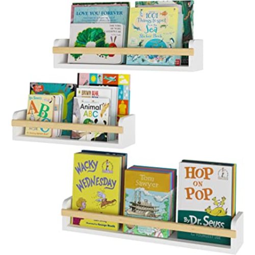Wallniture Utah Wall Mount Nursery Décor Kids Bookshelf Floating Wall Shelves Book Photo Display Varying Sizes Set of 3 White