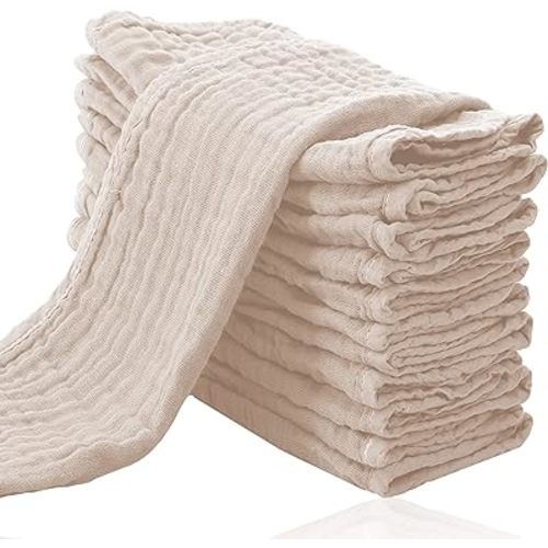 Cute Castle 12 Pack Muslin Burp Cloths for Baby - Ultra-Soft 100% Cotton Baby Washcloths - Large 20'' by 10'' Super Absorbent Milk Spit Up Rags - Burpy Cloths for Unisex, Boy, Girl - Brown