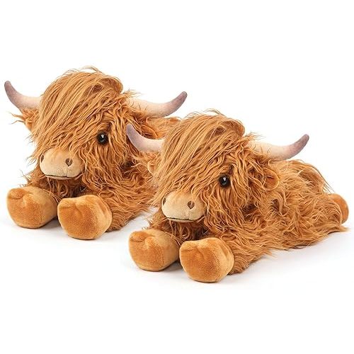 2Pcs Highland Cow Stuffed Animals, Microwavable Stuffed Animal Adorable Fluffy Highland Cow Plush for Warmth, Heatable Coolable Lavender Scent Toy, Cute Soft Plushies Gift for Kids Boys Girls & Adults