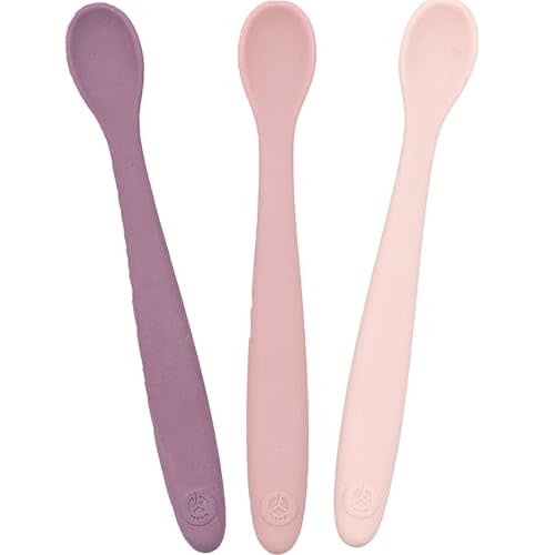 WeeSprout Silicone Baby Spoons - First Stage Infant Feeding Utensils With Soft-Tip, Bendable Kitchenware for Parent & Self-Feeding, Ultra-Durable, Dishwasher Safe, Travel Case, Set of 3