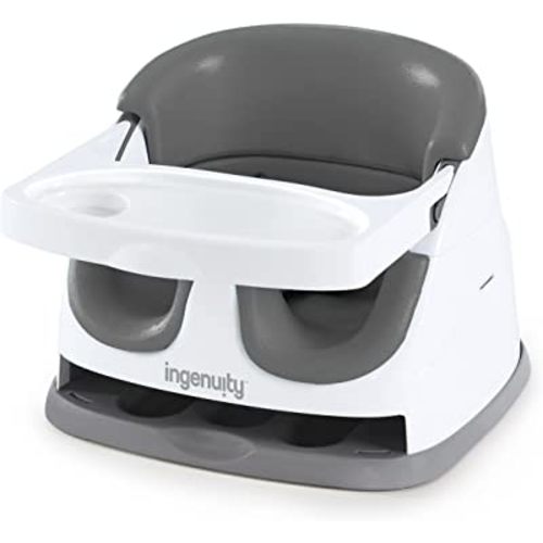 Ingenuity Baby Base 2-in-1 Booster Feeding and Floor Seat with Self-Storing Tray, Slate