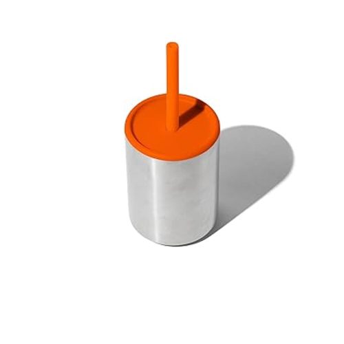 Avanchy Stainless Steel Insulated Training Cup with Silicone Straw Lid, 8oz Spill-Proof Sippy Cup for Toddlers and Infants, Easy Clean, BPA-Free, Leak-Proof Design, Orange