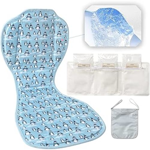 Solfres Hydro Gel Car Seat Cooler Mat with Ice Pack for Baby. Carseat and Stroller Cooling Pad Cushion Liner with Breathable 3D Mesh Anti-Slip Back. for Kids Toddlers 12-48 Months, Blue Penguin