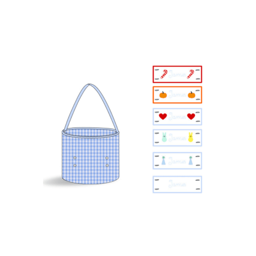 Embroidered Tab Interchangeable Blue Gingham Treat Basket