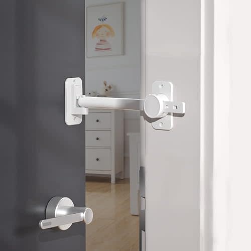 SAFELON 1Pcs Baby Safety Door Finger Pinch Guard, Door Lock & Door Stopper for Kids & Pets, Convenient Cats Entry, Adjustable Door Latch for Dogs No More Pet Gates