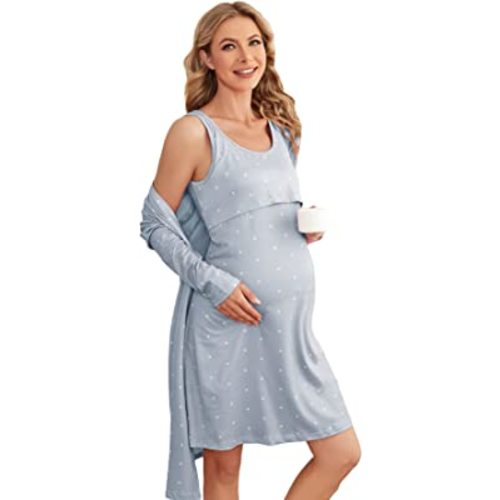 Verdusa Women's Maternity Sleeveless Nursing Nightgown and Robe Set Sleepwear