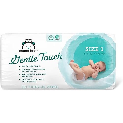 Amazon Brand - Mama Bear Gentle Touch Diapers, Hypoallergenic, Size 1, 49 Count, White