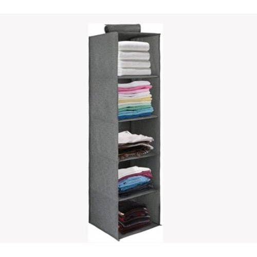 TIFOR Fabric Hanging Organizer - Over Closet Rod Storage - 5 Tier Drawers for Baby Nursery Bedroom Organization - Hold Clothes, Linens, Toys, Accessories - Dark Gray
