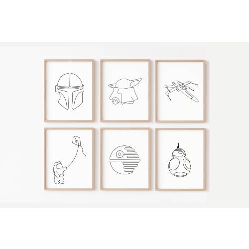 Star Wars Nursery Wall Art - Set of 6 Prints | Star Wars Kids Room Wall Decor | Starwar Baby Shower Gift