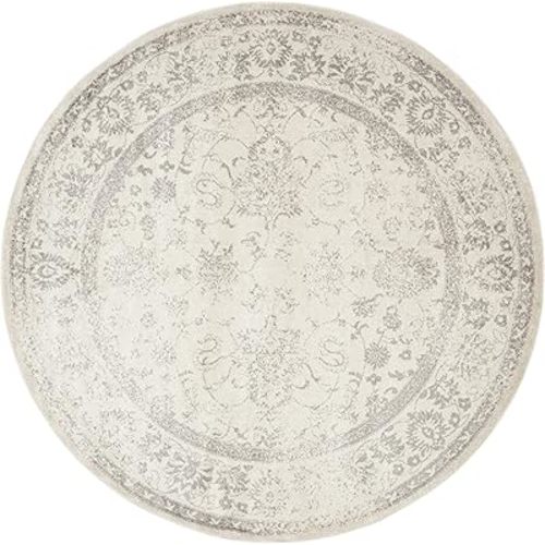 SAFAVIEH Adirondack Collection Area Rug - 9' Round, Ivory & Silver, Distressed Vintage Floral Design, Non-Shedding & Easy to Clean, Ideal for Living Room, Bedroom, Dining Space (ADR109C)