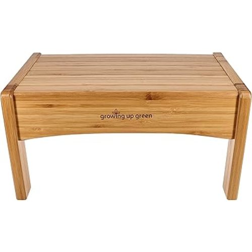 Growing Up Green Bamboo Bathroom Step Stool for Kids Using the Toilet and Sink - Kids Step Stool, Potty Training, Non-Slip, Bathroom, Kitchen, Lightweight