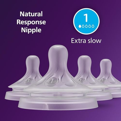 Philips Avent Natural Response Nipples, Extra Slow Flow (Flow 1), 4-Pack, SCY961/04