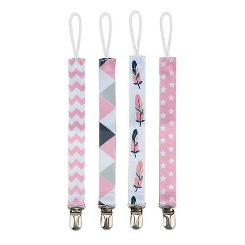 4pcs Dummy Clip Girls,Silicone Dummy Clip Dummy Clip ,Baby Pacifier Clip Chain Printing Cotton Strap Soother Nipple Holder For Infant Child Set For Most Toys And Pacifiers [06]