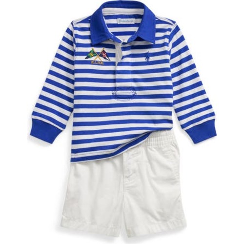 Stripe Long Sleeve Cotton Rugby Shirt & Shorts Set, 24M