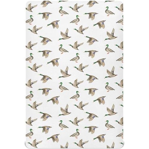 Fitted Crib Sheets for Baby Boys or Girls Soft Breathable Baby Play Yard Sheet for Standard Size Crib Mattress 52x28in Birds Wild Ducks Drake on White Background
