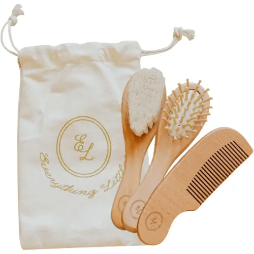 Wooden Baby Brush Set - 3 Pack | Massage Brush, Soft Goat Hair Cradle Cap Brush & Sturdy Wooden Comb for Tangle-Free Baby Hair Grooming | Pull-Free, Gentle on Baby’s Scalp