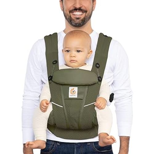 Ergobaby All Carry Positions Breathable Mesh Baby Carrier with Enhanced Lumbar Support & Airflow (7-45 Lb), Omni Breeze, Olive Green