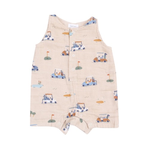 Golf Print Sleeveless Organic Cotton Gauze Romper, 3-6M
